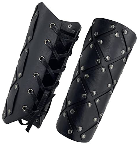 HiiFeuer Mittelalterliche Brigantine-Armschützer, Söldnerhandschuh aus Kunstleder, Vintage-Ritterarmschienen für LARP, Mittelaltermarkt (Schwarz B)