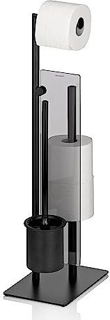 kela WC Garnitur mit Toilettenpapierhalter und Ersatzrollenhalter 71cm, Toilettenbürste schwarz mit offenem Klobürstenhalter, Trennscheibe Style, Metall matt