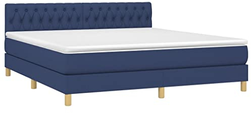 vidaXL Boxspringbett mit Matratze LED Doppelbett Polsterbett Bett Bettrahmen Lattenrost Bettgestell Hotelbett Schlafzimmerbett Blau 180x200cm Stoff