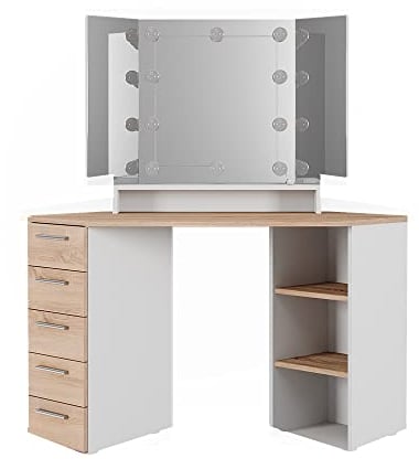Vicco Eckschminktisch Sofia, Weiß/Sonoma/Sonoma, 128.4 cm mit LED Beleuchtung