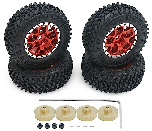RCAWD Scx24 rc rad reifen,1,3 Zoll Beadlock Felgen Reifen für 1/24 Axial SCX24 AXI00001 AXI00002 Upgrades Teile (rot)
