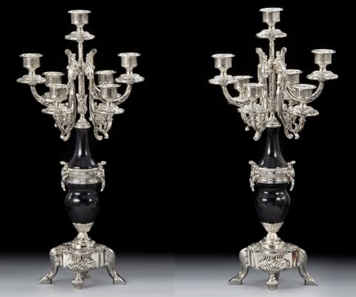 Casa Padrino Luxus Barock Kerzenhalter Set Silber/Schwarz Ø 25 x H. 55 cm - Handgefertigte Barockstil Bronze Kerzenständer - Barock Deko Accessoires - Barock Interior - Edel & Prunkvoll