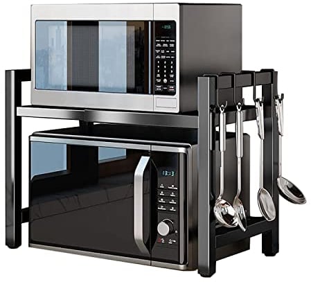 Pkouocry Soporte Extensible 40-65 cm, Estante para Horno de Microondas Ajustable, Rejilla para encimera de Cocina Organizador Estanteria Mueble con 4 Ganchos (2 Niveles)