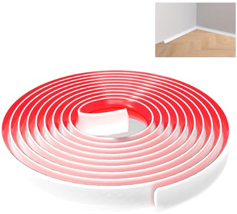 Lifuncren Sockelleiste Zierleisten Selbstklebend 5 Meter Flexible Zierleiste Weiß Abschlussleiste für Eckendekor, TPE Dreieck Deckenleisten für Boden, Schrankkanten, Wandkanten, Fliesenkanten (12*9mm)