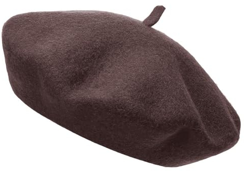 COSHAL® Baskenmütze für Erwachsene, Wolle, französischer Stil, einfarbig, klassische Farbe, Unisex, weich, warm, Outdoor, Vintage, Künstler, Baskenmütze, Damen-Accessoires, braun, Einheitsgröße