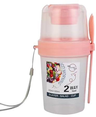 Qumiuu Overnight-Oats-Behälter,Zweischichtige tragbare Müslibehälter | Vielseitiges Speisezubehör zum Abnehmen für Gemüsesalat, Haferflocken, Pudding, Obst, Joghurt