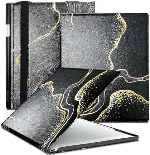 E NET-CASE Case for Remarkable 2 Paper Tablet, Skin Touch Feeling Book Folio Cover with Built-in Pen Holder for Remarkable 2 Tablet 10.3 2020 Released (Black Flowing Gold)