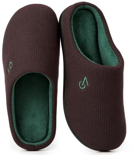 VeraCosy Herren Warm Zweifarbige Hausschuhe Memory Schaum Pantoffeln Coffee,43.5 EU