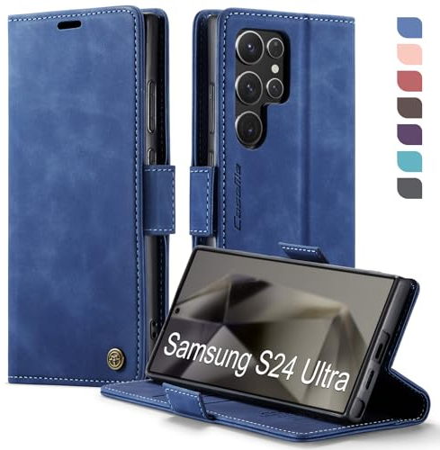 XYGLOW Handyhülle für Samsung Galaxy S24 Ultra 5G Hülle Klappbar Premium PU Lederhülle Klapphülle【RFID Schutz】 Kartenfach Standfunktion Schutzhülle für Samsung S24 Ultra Flip Case Tasche Cover,Blau