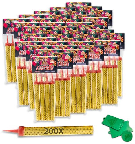 AKTIVHANDEL 200 Zaubersterne, Fontänen für Torten und Kuchen, für drinnen und draußen, Zimmerfontänen, 30 Sekunden Brenndauer, Kat F1 Feuerwerk inkl. Einkaufswagenchip