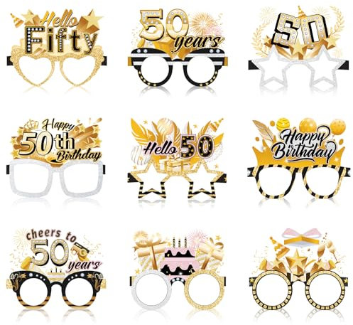 Konsait 50th Birthday Glasses, 18 Pack, Square Paper, 50th Color, Party Favors & Props, Memorable Cheers to 50 Years