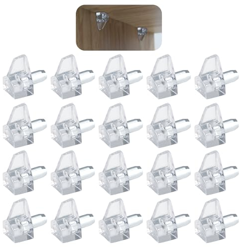 20 Unidades de Soportes Transparentes de 5 mm, Pasadores de Soporte para Estante, de Plástico y Pasador de Acero Inoxidable, Ideales para Estantes de Madera y Cristal en Armarios, Librerías y Cocinas