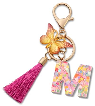 MORSUNBELA Schlüsselanhänger mädchen,Schlüsselanhänger mit Buchstabe,Schlüsselanhänger Schmetterling,Keychain Anfangsbuchstabe für frauen,rosa