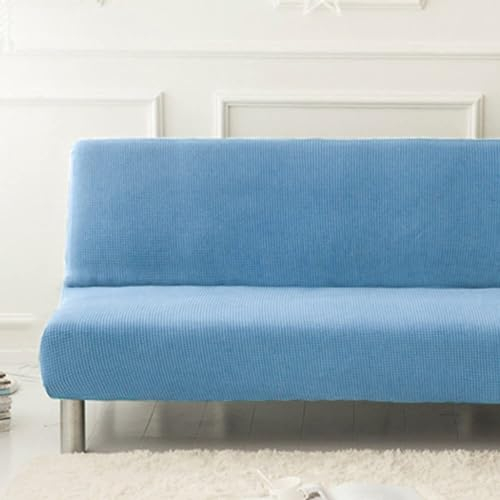 WWQQKJ Sofabezug ohne Armlehnen, einfarbig, 2/3-Sitzer, dehnbar, schmutzabweisender Bezug for Schlafsofa, waschbar, rutschfest, faltbar, Clic-Clac-Sofabezug(Blu,120-150cm)