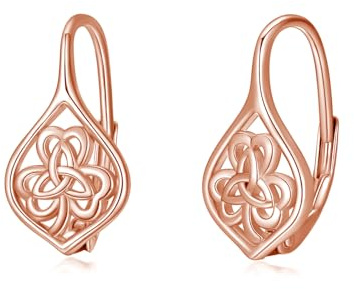 Klee Ohrringe 925 Sterling Silber 18K Rose Gold überzogene keltische Shamrock Leverback Ohrringe Irische Glücks schmuck Geschenke für Frauen Mädchen Ladies