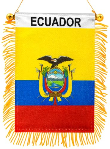 Anley 4 x 6 Zoll Ecuador Fransenflagge zum Aufhängen am Fenster – Mini-Flagge, Banner und Dekor für den Auto-Rückspiegel – Fransen und doppelseitig – Ecuadorianische Hängeflagge mit Saugnapf