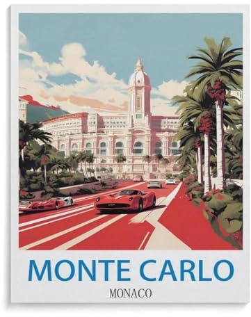Peinture Par Numéros Pour Adultes Débutants,Poster de voyage vintage Monte-Carlo Monaco,Kits De Peinture À L'Huile Numérique Bricolage Sur Toile Avec Pinceaux Et Pigments Acryliques（30x40cm）-A68
