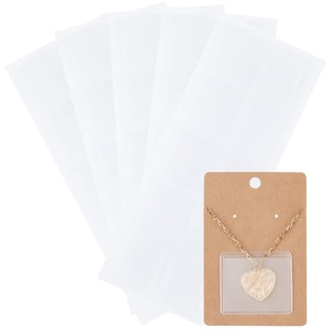 Beebeecraft 50Pcs Necklace Chain Adhesive Pouches Plastic Necklace Chain Clear Pocket Jewelry Bags for Display Cards