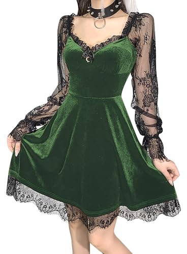 DINGJIUYAN Christmas Lace Short Dress V Neck Half Moon Corset Sexy Backless Party Mini Dress Cocktail Casual Dress Green