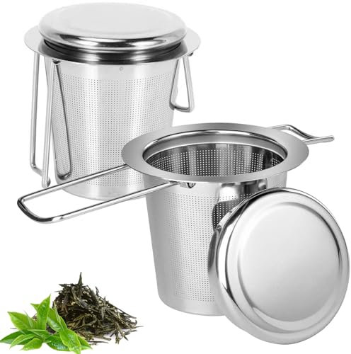 2 Pcs Fine Mesh Tea Pot Infusers Dishwasher Safe, 304 Stainless Steel Ooling Tea Strainer with Lid and Foldable Handle, Rose Tea Filter for Teapots, Cups, Mugs, Soup Pot, Brewing Steeping Loose Leaf