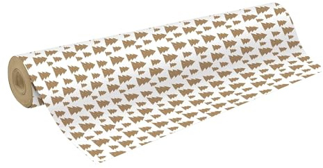 Clairefontaine 223924C - Rolle Geschenkpapier Tiny Rolls, platzsparend mit großer Länge 50x0,35m, Kraftpapier 70g, Tannenbäume Braun Weiß, 1 Rolle
