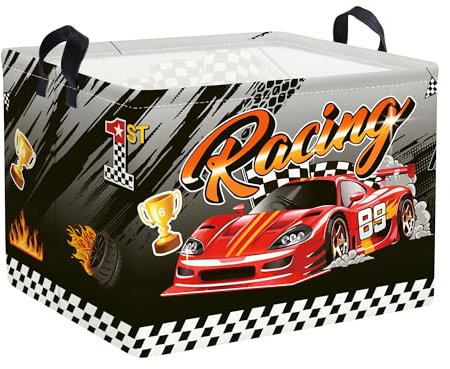 Clastyle Rennwagen Kinder Wäschekorb mit Henkel Faltbar Kleidung Spielzeug Aufbewahrungskorb Junge Aufbewahrungsbox für Babyzimmer Bad, Flagge, 40 * 30 * 30 cm