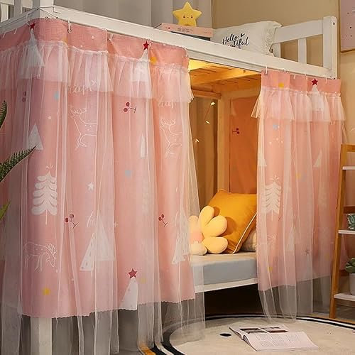 haozaikeji Tende per letto a castello con fondo tenda a soppalco tenda da letto a baldacchino antipolvere leggera rosa tenda oscurante singola zanzariera per studenti dormitorio sonno protezione