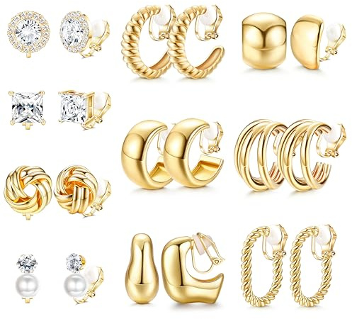 FIBO STEEL 10 Pairs Clip On Earrings for Women Non Pierced Earrings Set