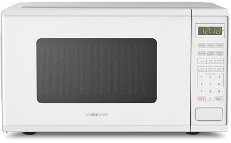 Farberware 0.9 Cu. Ft. Countertop Microwave Oven – 900 Watts Power, Auto Cook Settings, Defrost, Easy Clean and Child Safety Lock - White