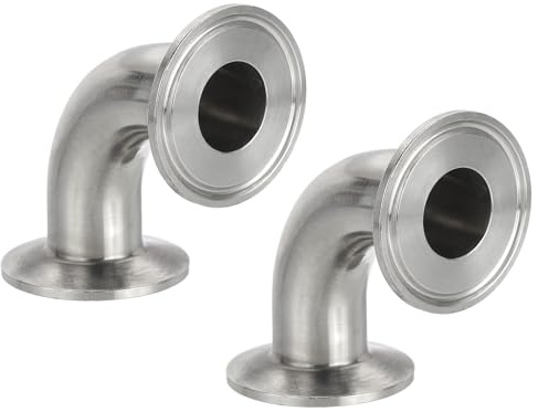PATIKIL 90 Degree Elbow 1 (25mm) Tube OD,304 Stainless Steel,2 Pack | Sanitary Pipe Fittings 1.5 Tri Sanitary Clamps 50.5mm Ferrule Flange OD for Dairy Beverage Plumbing Systems