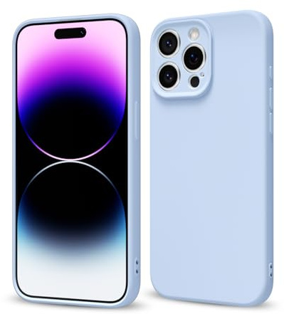 Svanove Svaove for iPhone 14 Pro Max Phone Case Liquid Silicone, Thin Ultra Slim Minimalist Phone Cover, Girly Cute Plain Bright Solid Color Matte Soft Rubber Jelly Gel Plastic TPU Bumper, Light Blue