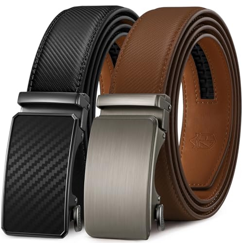 Zitahli Herrengürtel, Ledergürtel, Design für Arbeit, Business und Freizeit, Golf, Jeans, Herren-Accessoires, Geschenke für Männer, 2 Stück, Carbon-Schwarz/Braun, 105 cm/120 cm Taille