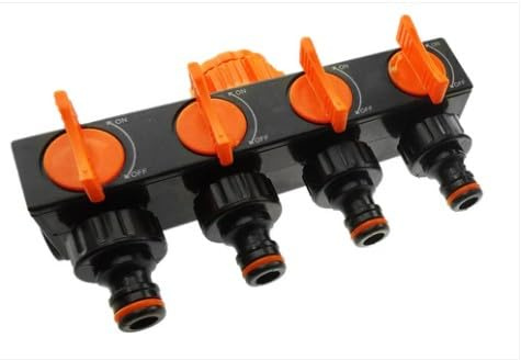 AP Supplies 4-Way Tap Splitter with Valves, Black/Orange