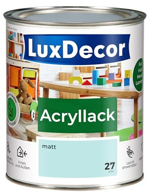 LuxDecor Acryllack 750ml Matt (27) Pistazieneis, Holzlack Buntlack | Spielzeuge Metall Möbel Fenster, Sicher Kindermöbel Spielzeuge