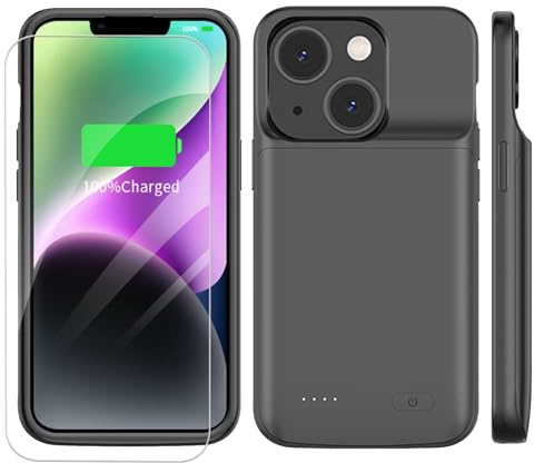 YISHDA 7000mAh Ultra-Slim Battery Case for iPhone 13/14 (6.1 inch, Black) - Protective Extended Charging Backup Pack