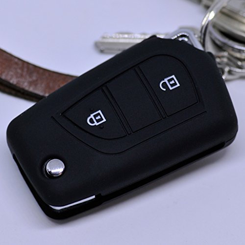 Soft Case Schutz Hülle Auto Schlüssel für Toyota Aygo Citroen C1 Peugeot 108 / Farbe: Schwarz