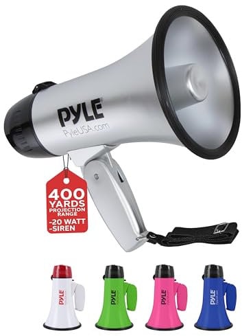 Pyle Mini Megafon mit Sirene & Mikrofon 20 Watt, Tragbares Megaphon Klappbar & Lautstärkeregler, Tröte zum Anfeuern für Sport & Veranstaltungen, Fußball Fanfare für Fans für Stadion, Fußball & Events
