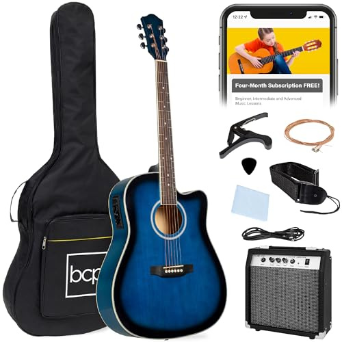Best Choice Products juego de instrumentos musicales para guitarra acústica eléctrica de madera de tamaño completo de 41 pulgadas con amplificador de 10 vatios, cejilla, sintonizador, bolsa de
