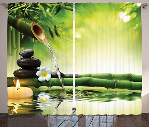 ABAKUHAUS Spa Rustikaler Vorhang, Meditationssteine Bambus, Wohnzimmer Universalband Gardinen mit Schlaufen und Haken, 280 x 175 cm, Apfelgrün