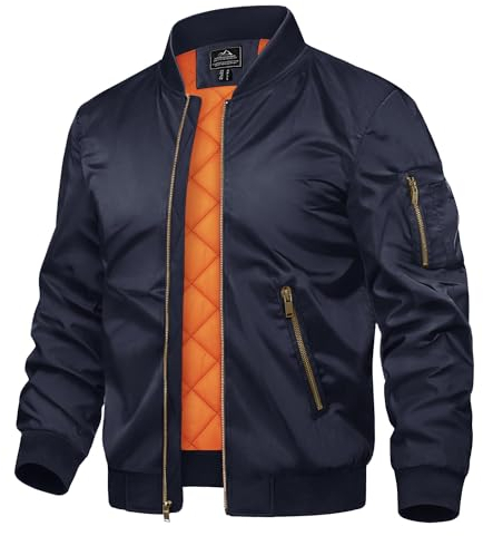 TACVASEN Herrenjacken Windbreaker Sportjacken Atmungsaktiv Bomberjacke College Sweatjacke Laufjacke mit Taschen (M, Marineblau)