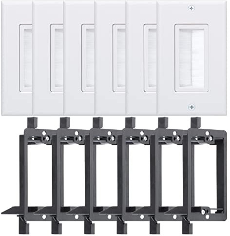 Wi4You Brush Wall Plate Deco Bristle Single Gang Cable Wall Plate with Low Voltage Mounting Bracket for Low Voltage Cable Pass Through White 12 Pack