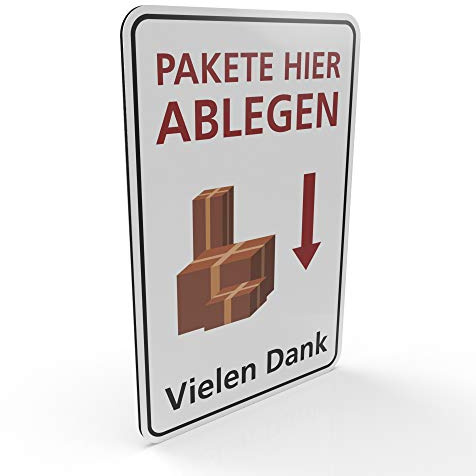 Betriebsausstattung24 Hinweisschild Pakete hier ablegen - Vielen Dank! - 30,0 x 20,0 cm - Aluminium Verbundplatte - Text und Symbol