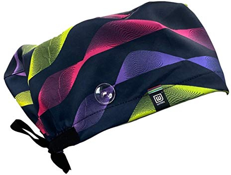 WEARK Gesundheitsmütze, Haube, Kopfbedeckung für Damen, Herren, Krankenschwester, Zahnärzte, Kinderärzte, langes Haar, mit Knöpfen und Schleife vorne, (Wellen)