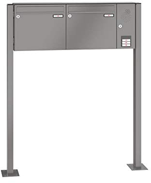 RENZ/Basic B / 2er Freistehende Briefkastenanlage Standbriefkasten mit Sprechfeld/RAL-Farbe 9007 Volumen 12 L/mit Fußplatten/Dein-Briefkasten.de