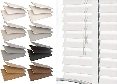 Venetian Faux Wood Blind wooden Venetian Blinds With TAPE Ladder 50mm Slats TRIMMABLE Fauxwood (WHITE, 75cm width x 150cm drop)