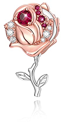 FOREVER QUEEN Charms Je t'aime (I love you) Charms Fleur de Rose 3D Argent Sterling 925 Charms en or rose pour Bracelet Collier pour Femmes Filles