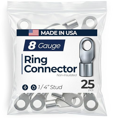(25) Non-Insulated 8 AWG Gauge Ring Connector 1/4 Stud Electrical Wire Terminal - USA