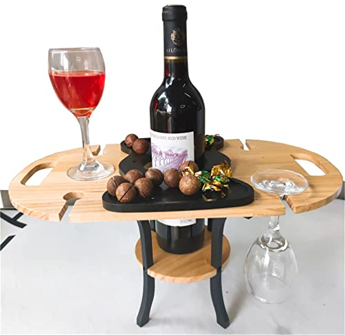 Tragbarer Weintisch Tragbarer Wein Tisch Outdoor Folding Picknicktisch mit Weinglashalter und Snack & Käseablage for Weinliebhaber Mini Picknicktisch for Garten Partykonzerte am Park Romantisches Aben