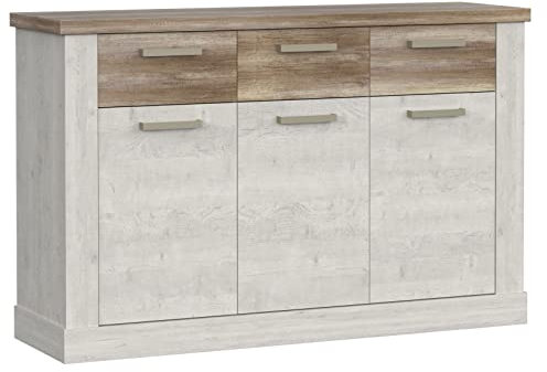 Newroom Sideboard Pinie Weiß Kommode Modern - 140,8x90,3x41,3 cm (BxHxT) - Highboard Anrichte - [Coby.Two] Wohnzimmer Wohnstube