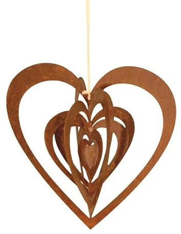 Steinfigurenwelt Gießen Edelrost Windspiel Spirale Herz 20x18cm filigran Gartendeko Rost Deko Metall Hänger Fensterdekoration Balkon Terrasse Garten Geschenk
